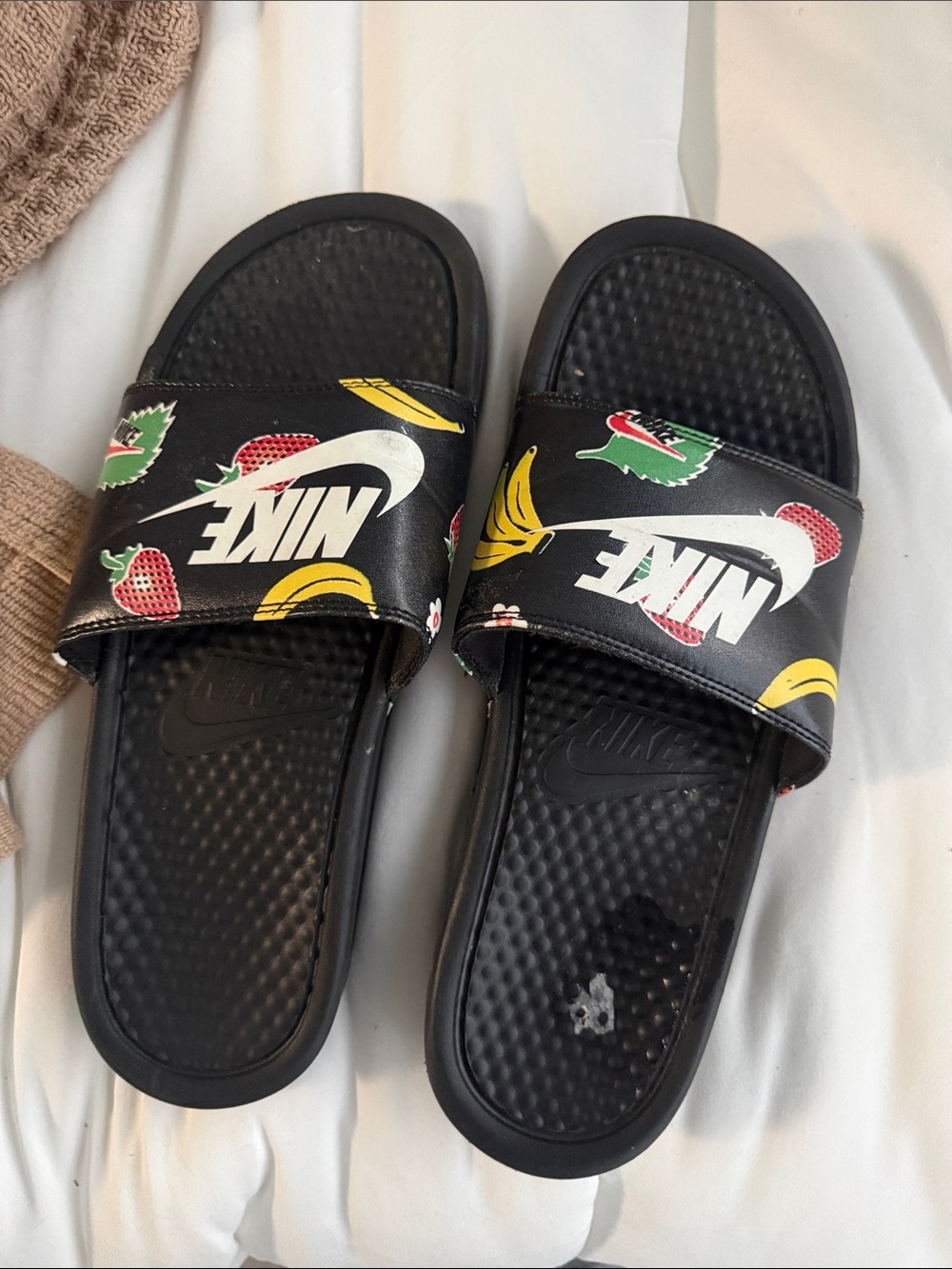Nike Black Slide Sandals with Fruit Print Strap